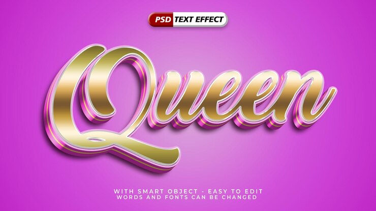 PSD efecto de texto de reina editable con estilo 3d.