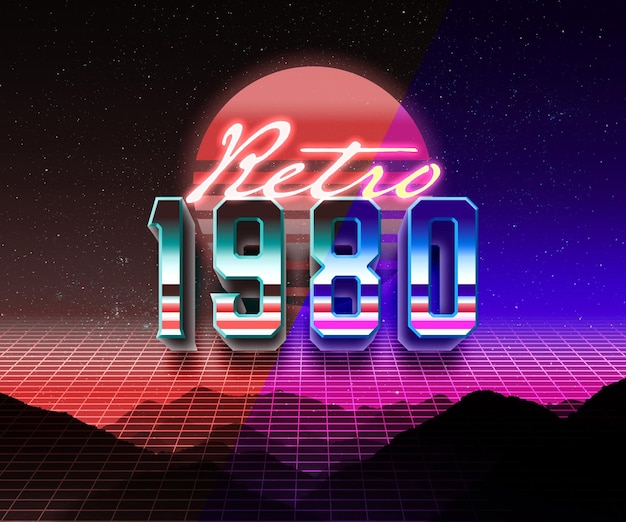 PSD efecto de texto retro de 1980