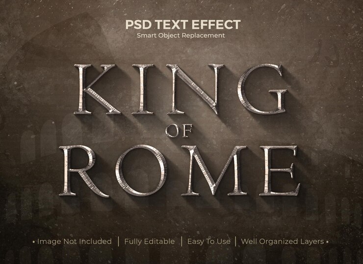 PSD efecto de texto rey dorado de roma o efecto de texto estilo guerrero