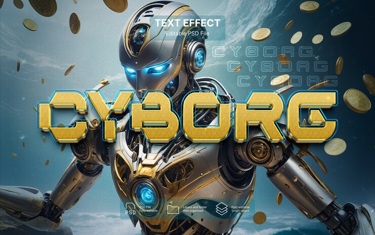 PSD efecto de texto de robot