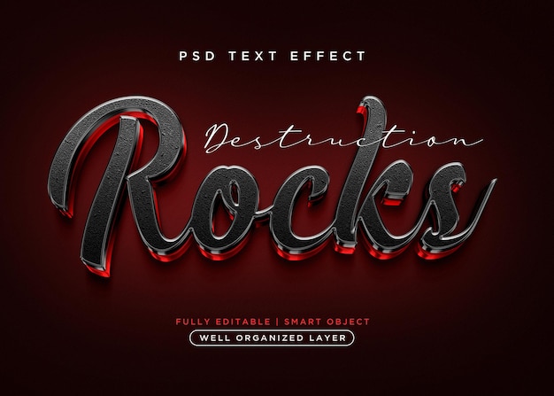 PSD efecto de texto de rocas de estilo 3d