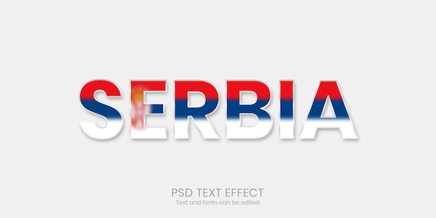 Efecto de texto de Serbia archivo psd editable