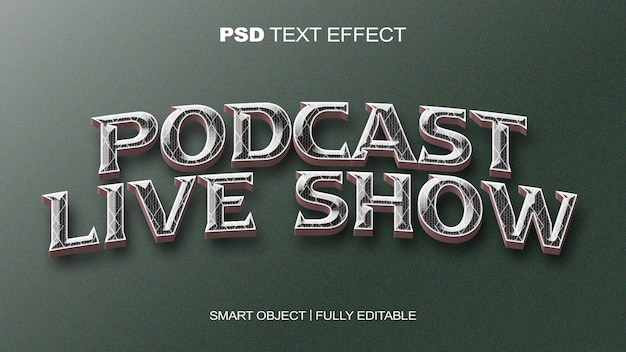 PSD efecto de texto de show en vivo de podcast