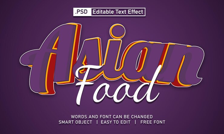 PSD efecto de texto simple de comida asiática