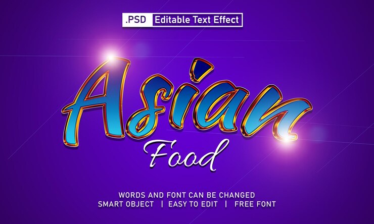 PSD efecto de texto simple de comida asiática.