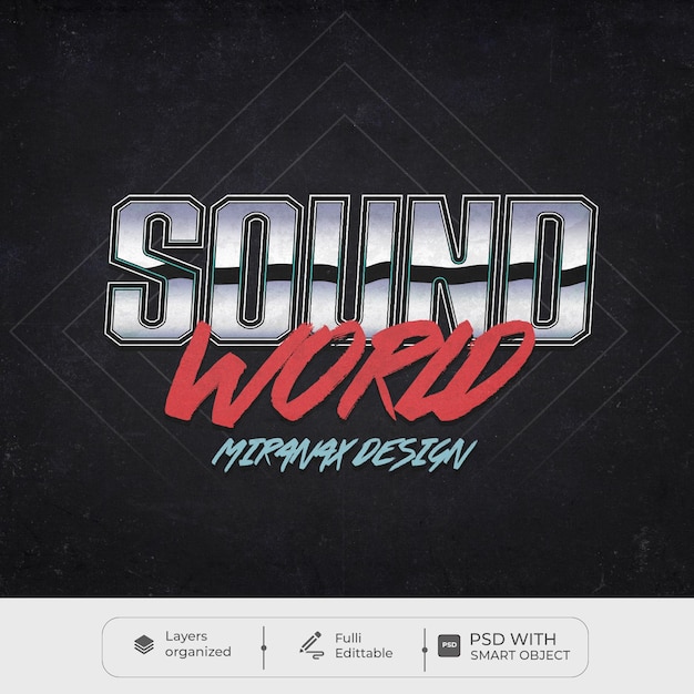 Efecto de texto Sound World psd con objeto inteligente