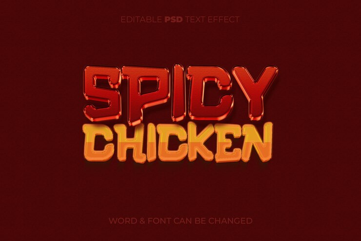 PSD el efecto de texto spicy chicken 3d y el psd editable