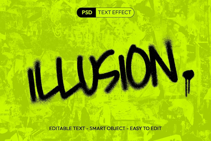 PSD efecto de texto en spray de graffiti borroso ruido textura distorsionada pared grunge completamente editable maqueta de psd