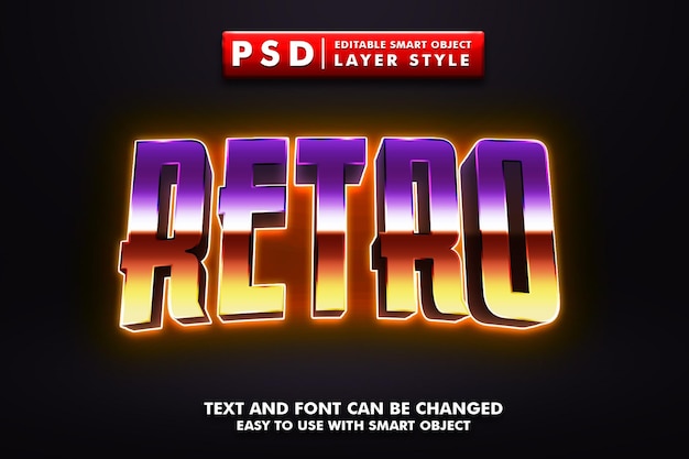 Efecto de texto stylr brillante retro premium psd