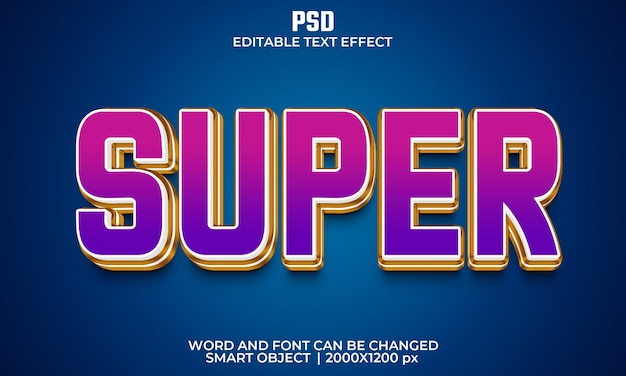 PSD efecto de texto super 3d editable premium psd con fondo