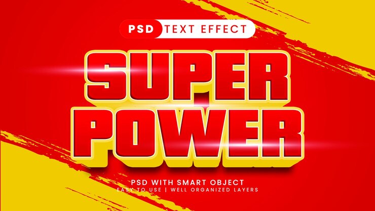 PSD efecto de texto superpoderoso estilo de texto cómico y dibujos animados editables