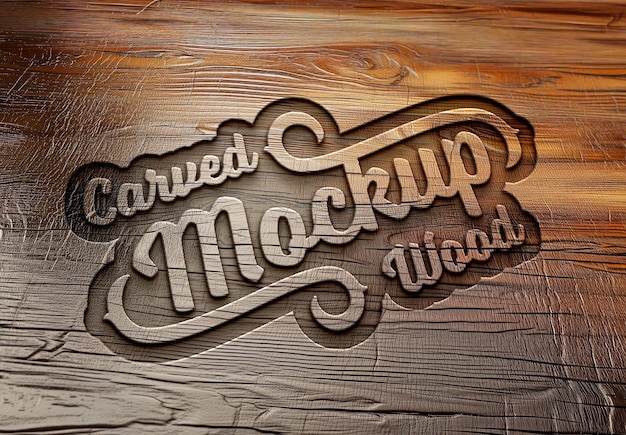 Efecto de texto tallado en madera mockup