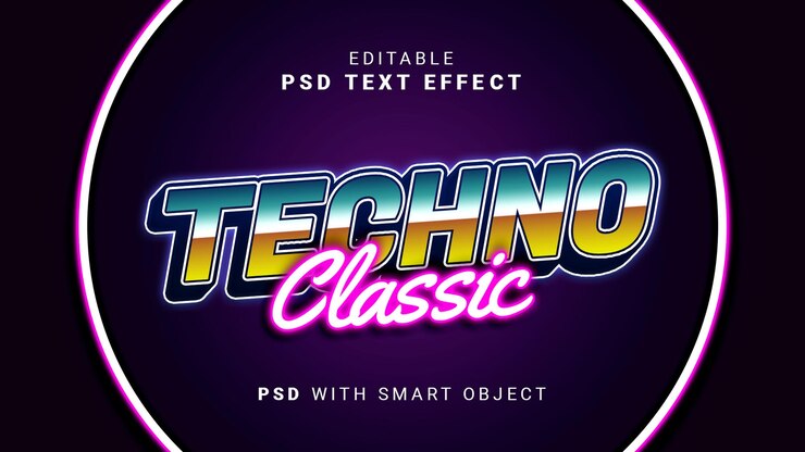 PSD efecto de texto tecno clásico.