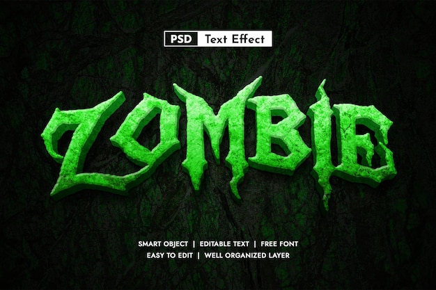 PSD efecto de texto de terror zombi verde