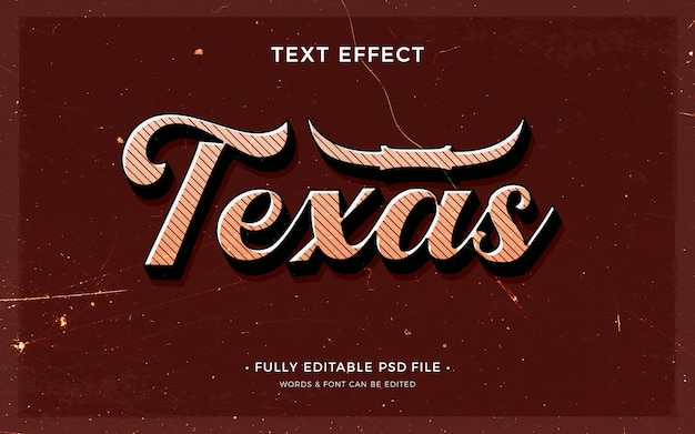 PSD efecto de texto de texas