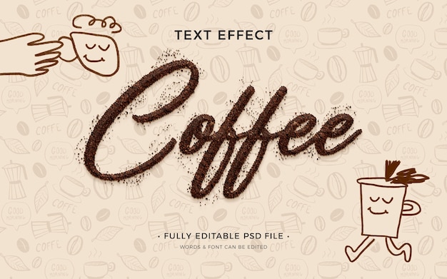 PSD efecto de texto de textura de café editable