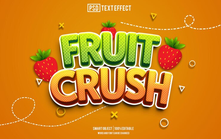 PSD efecto de texto triturado de frutas fuente tipografía editable texto 3d