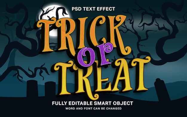 Efecto de texto de truco o trato de Halloween PSD Gratis