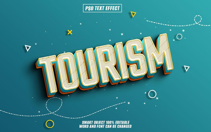 PSD efecto de texto de turismo fuente tipografía editable texto en 3d