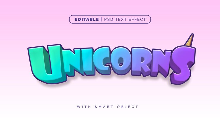 PSD efecto de texto de unicornio de estilo 3d editable un efecto de texto de unicornio rosa y morado