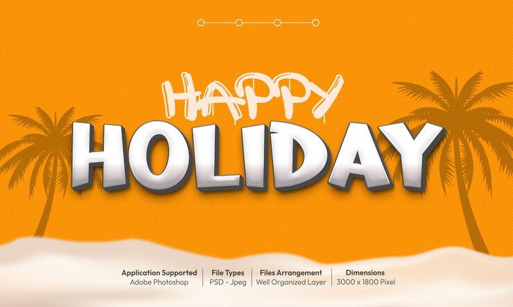 PSD efecto de texto de vacaciones con estilo de fuente 3d