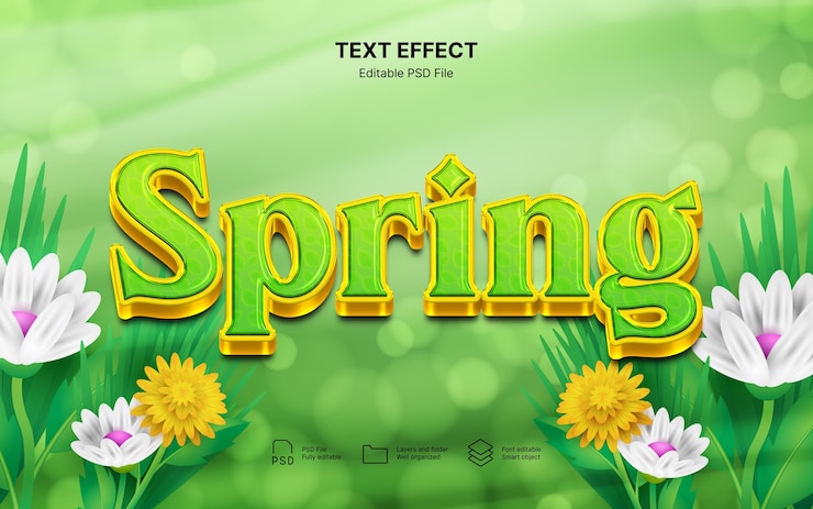 PSD efecto de texto de las vacaciones de primavera