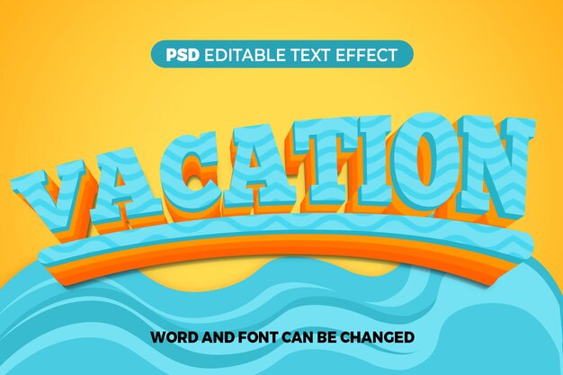 Efecto de texto de vacaciones psd 3d