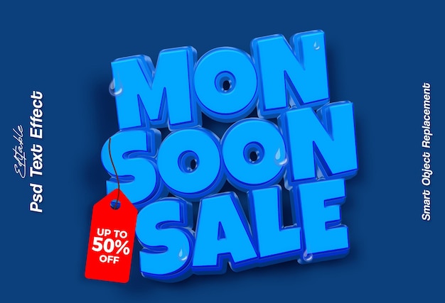 Efecto de texto de venta de monzones en 3D