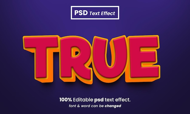 Efecto de texto verdadero efecto de texto psd premium editable en 3d