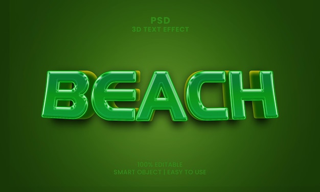 Un efecto de texto verde en 3D con la palabra playa.