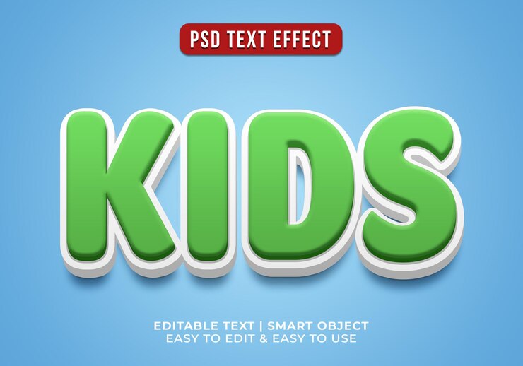 PSD efecto de texto verde para niños en 3d.