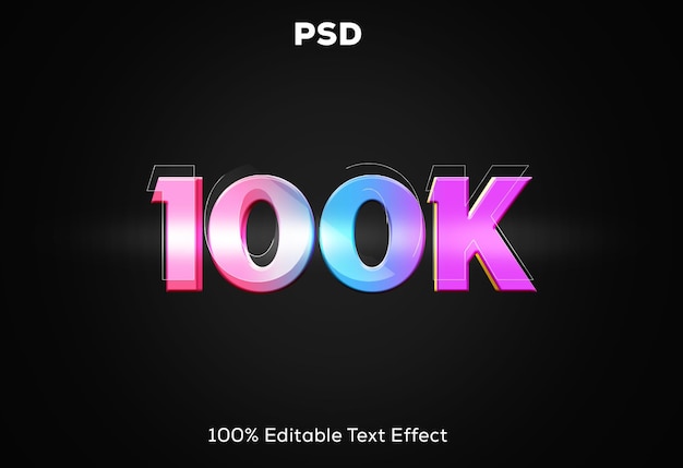 Efecto de texto visual 3d de 100k