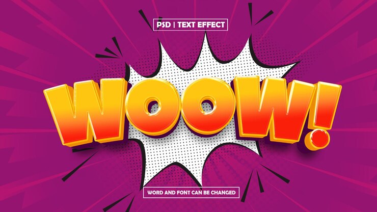 PSD efecto de texto woow estilo de texto de explosión editable