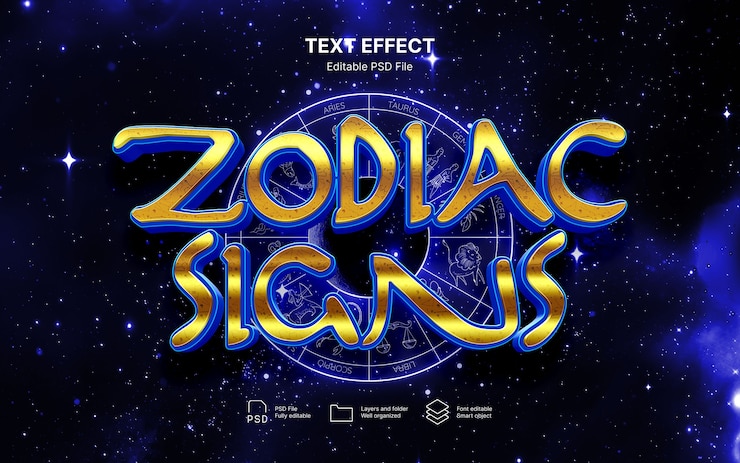 PSD efecto de texto del zodiaco