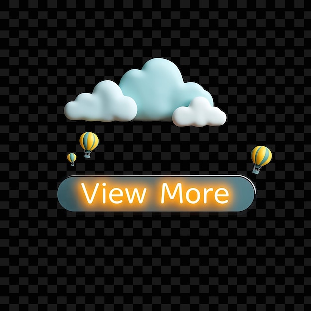 Efecto Ver más texto en neón esponjoso decorado con nubes y globos de aire caliente en miniatura Sky Blu