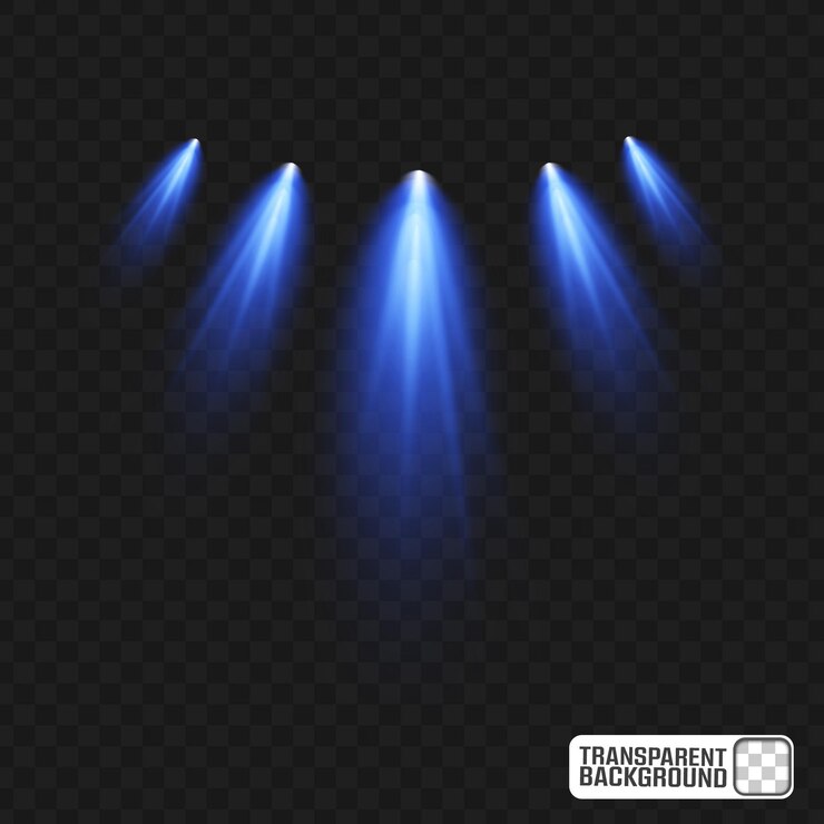 Efectos de foco azul Fondo transparente Iluminación del escenario PSD editable