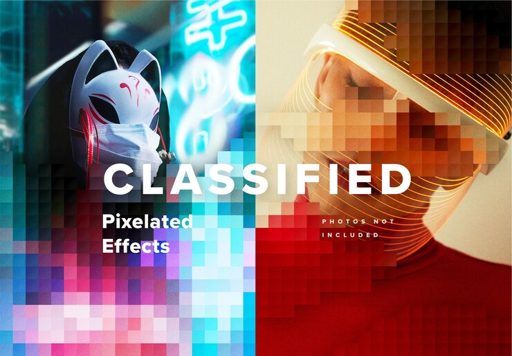 PSD efectos fotográficos pixelados clasificados