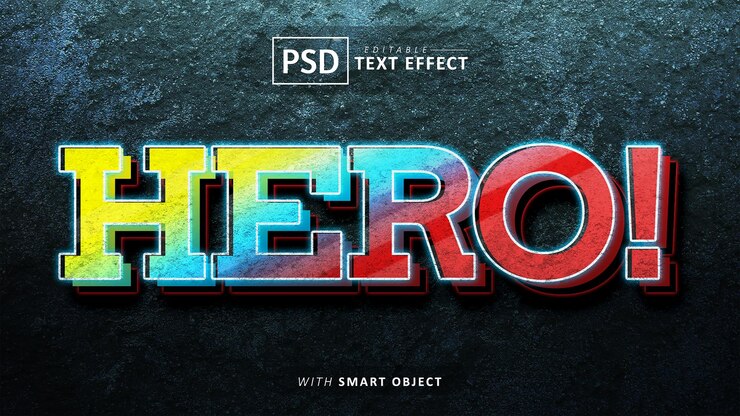 PSD efectos de fuente 3d editables de texto de héroe