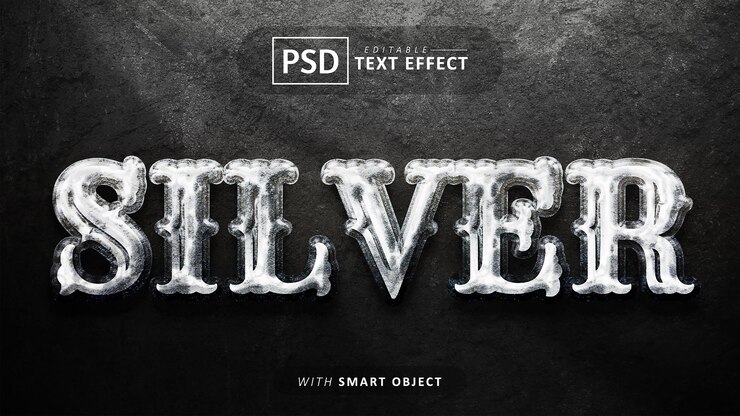 PSD efectos de fuente 3d editables de texto plateado