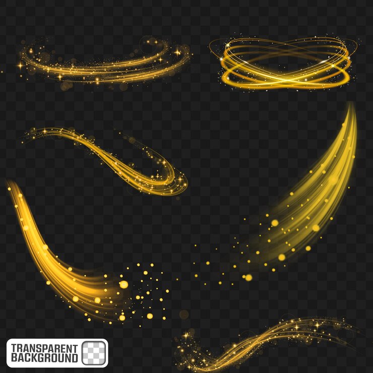 Efectos de luz dorada y rastros en fondo transparente