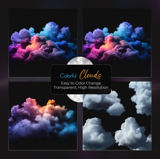 Efectos de nubes coloridas en un fondo transparente