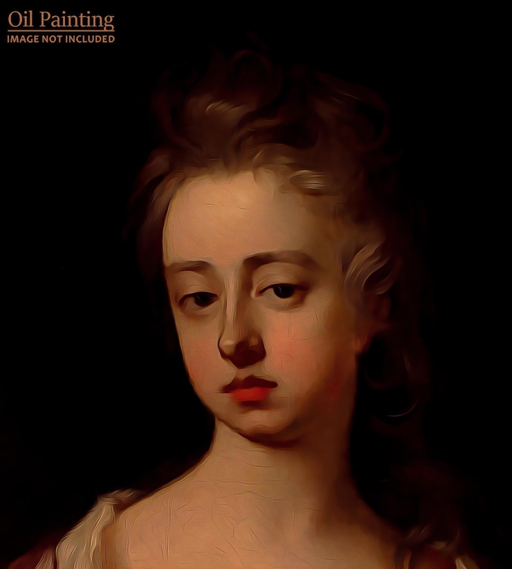 PSD efectos de pintura al óleo de la cara de una mujer inteligente