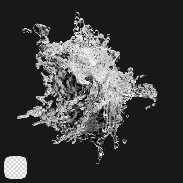 Efectos realistas de salpicaduras de agua en 3D en un fondo transparente
