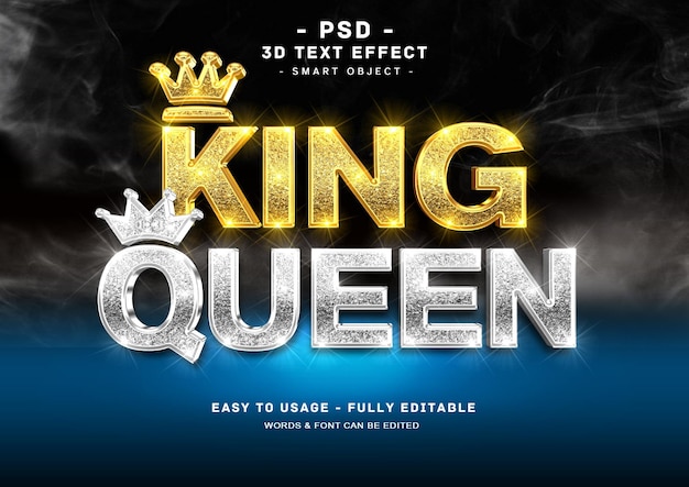 Efectos de texto 3d editables para rey y reina