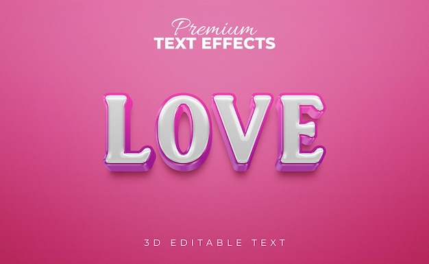 Efectos de texto brillante 3D de amor de color rosa