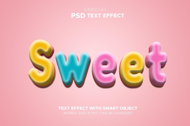 PSD efectos de texto de caramelo dulce editables de estilo 3d