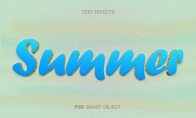 Efectos de texto degradado azul 3d de verano con objeto inteligente psd