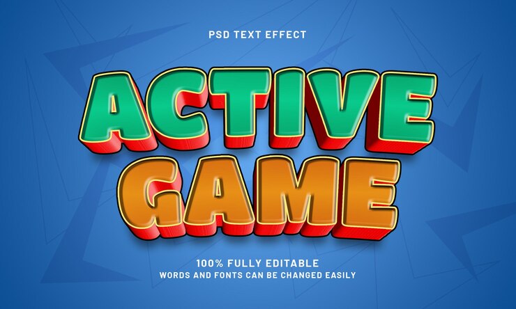 PSD efectos de texto editables activos del juego con un tema de juego y juego