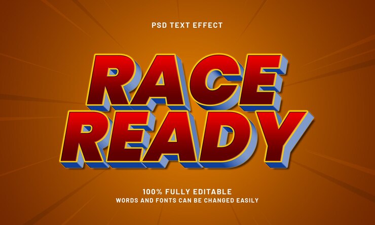 PSD efectos de texto editables listos para la carrera con un tema de carrera y velocidad