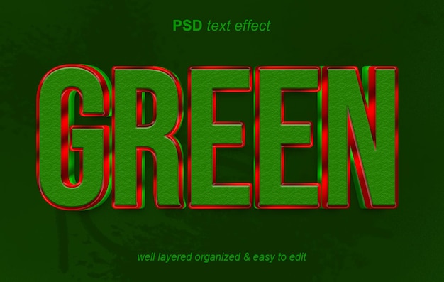 Efectos de texto editables PSD 3d verde